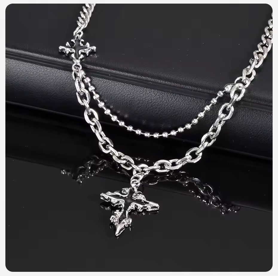 Jewelry x Vintage Lava Shaped Cross Necklaces in Silver, Men's
