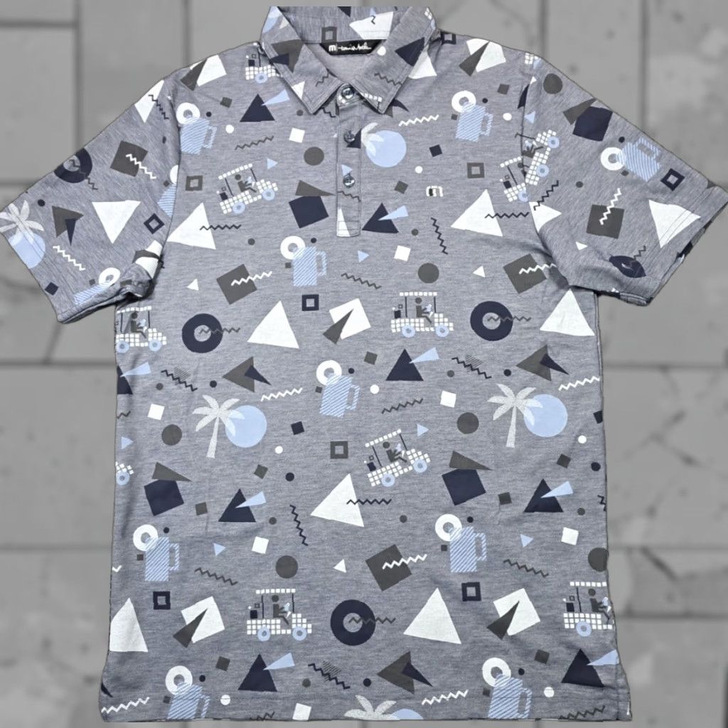 TravisMathew Travis Mathew Polo Shirt Mens M Gray Blue Geometric Print Pima Cotton Golf Polo Shirt M Gray Geometric Print Travis Mathew Size US M / EU 48-50 / 2 - 1 Thumbnail