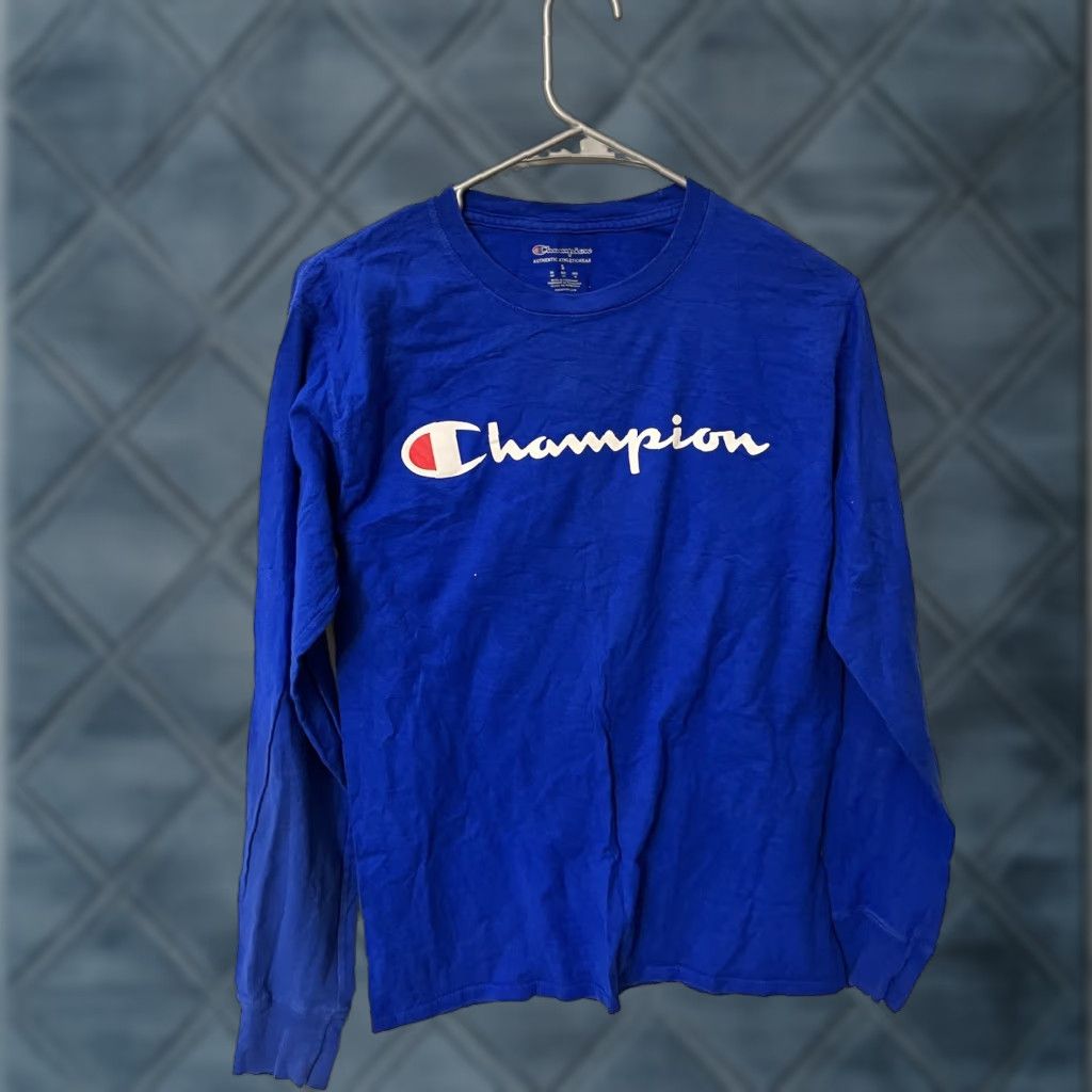 Champion Champion Mens Long Sleeve T Shirt Pullover Logo Blue Small Athleticwear Regular Cotton Mens Shirt Standard Fit Size US S / EU 44-46 / 1 - 1 Thumbnail