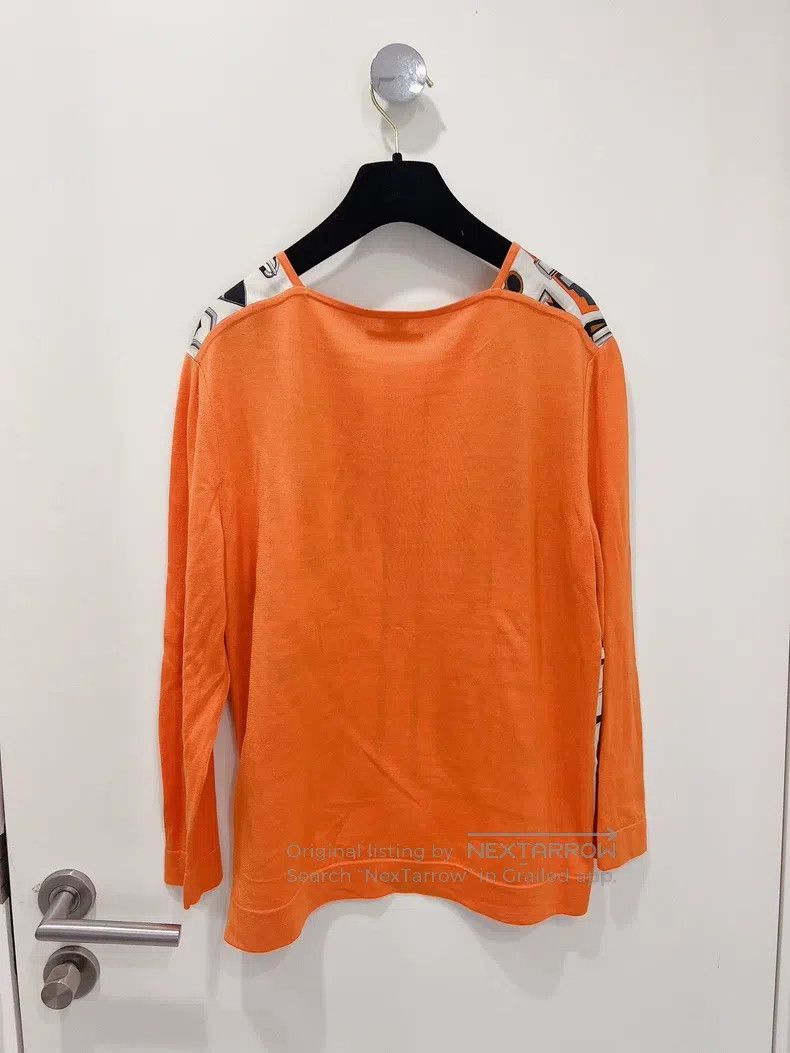 Hermes Hermes Bright Orange Silk Printed Mixed Knit Top Size XS / US 0-2 / IT 36-38 - 2 Thumbnail