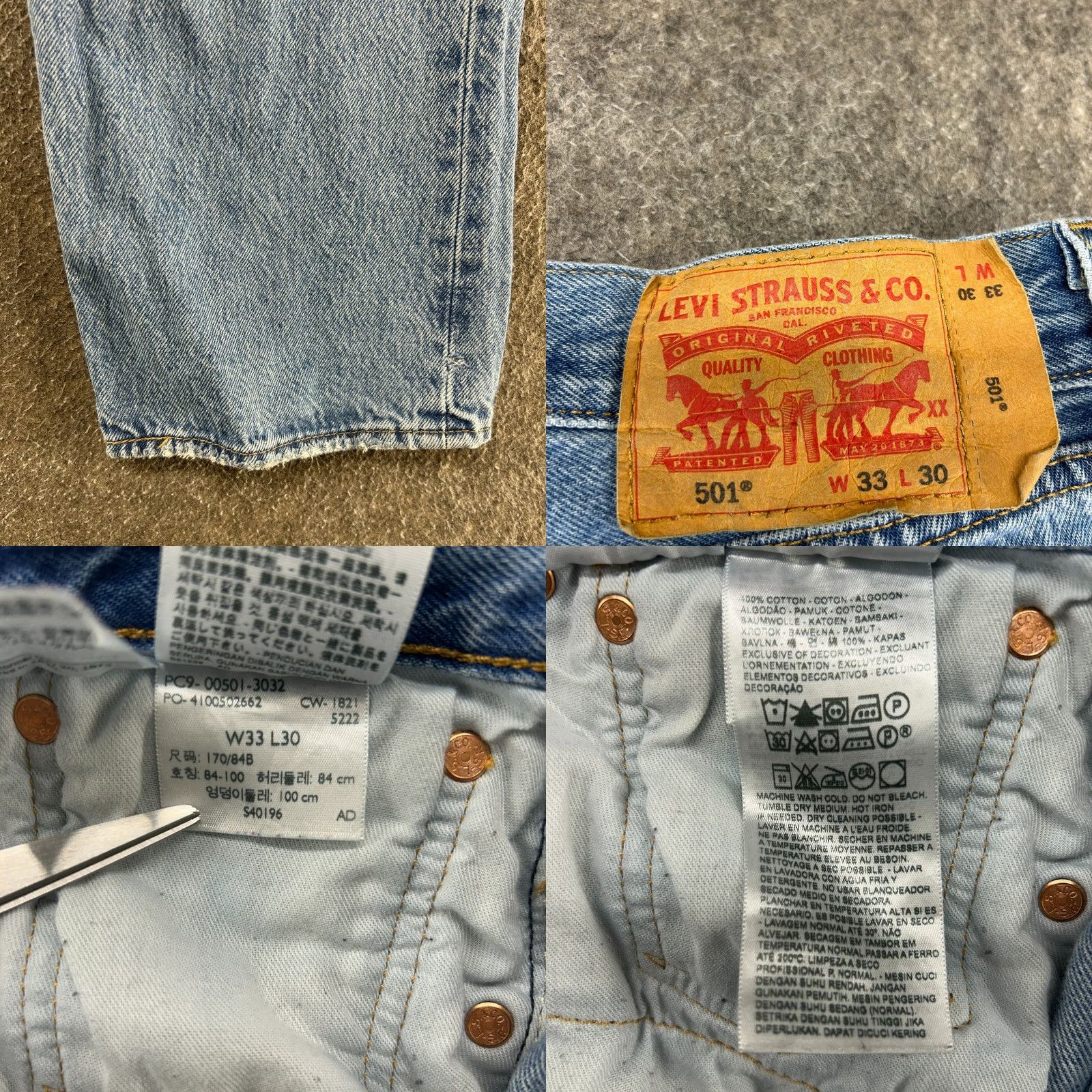 Levi's VINTAGE Levi's 501 Jeans Mens 33x30 Straight Regular Light Wash Distressed Denim Blue Jeans Mens Regular 501 Series Retro Distressed Pockets 5-Pocket Size US 33 - 9 Thumbnail