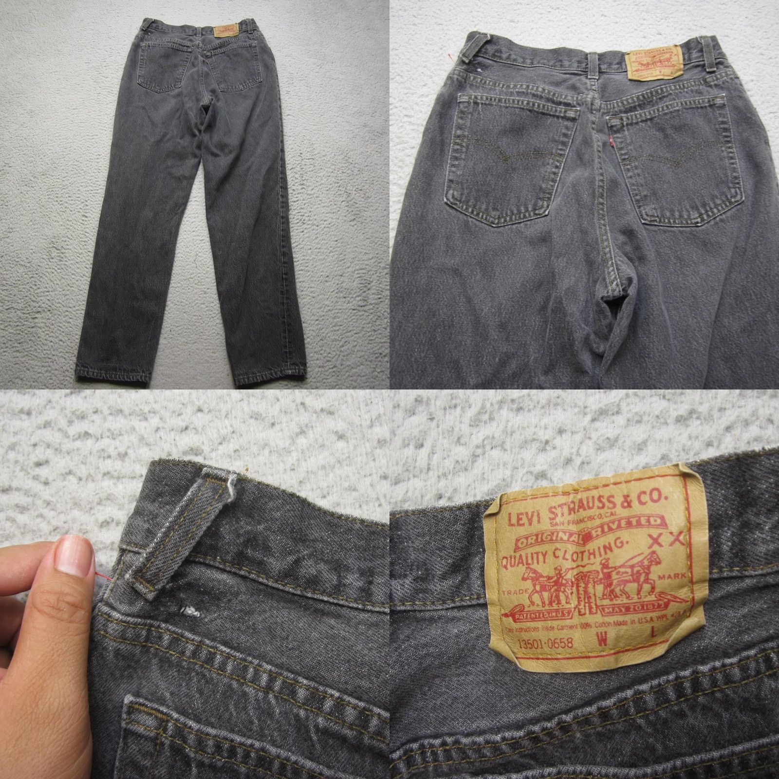 Levi's VINTAGE Levis 501 Jeans Womens 13 Black High Rise Button Fly USA 90s Size 34" / US 12 / IT 48 - 9 Thumbnail
