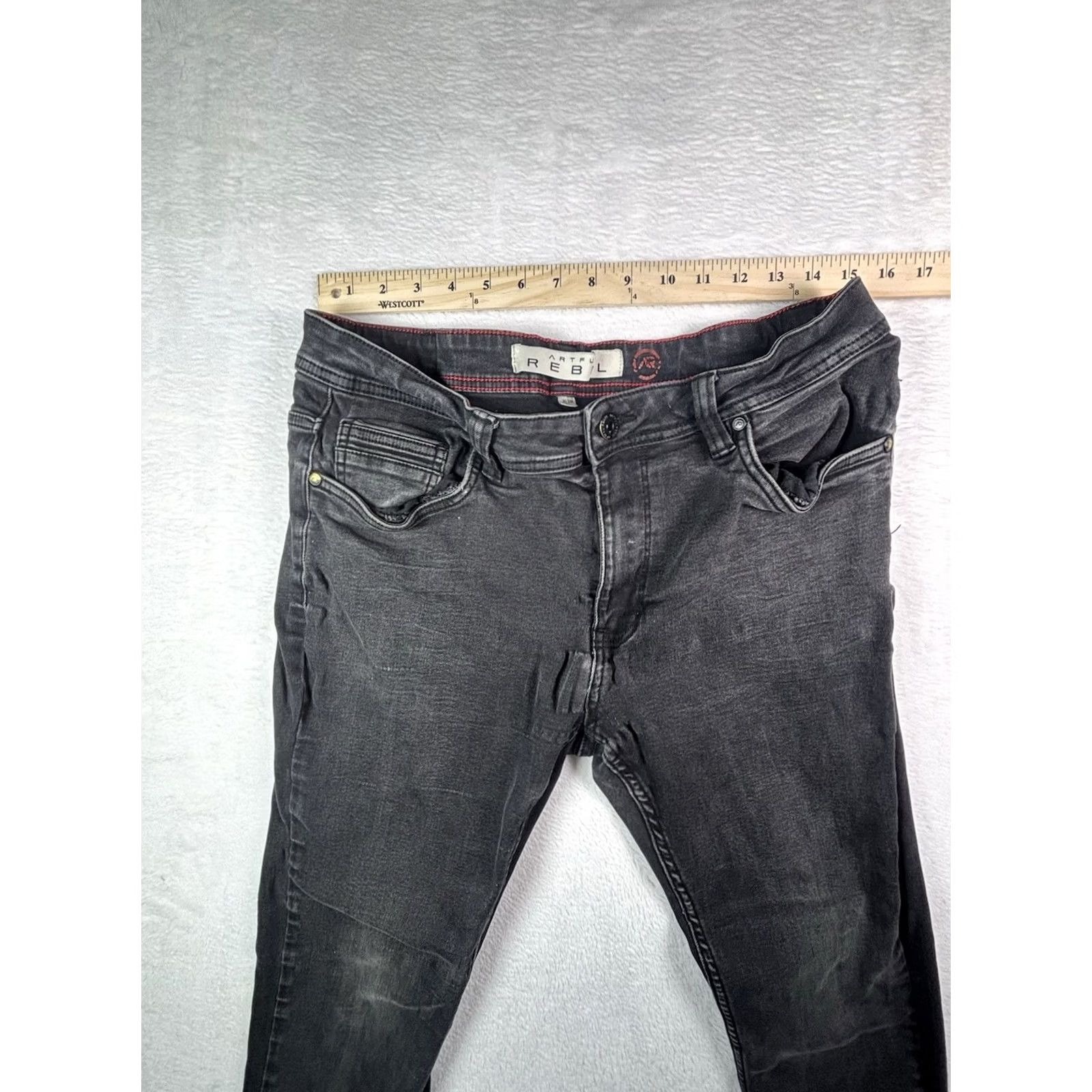 Vintage Artful Rebel Jeans Mens Size 34x30 Black Slim Fit Stretch Denim 5-Pocket Art Tapered Button Waist 34 Inseam 30 Inseam? Size US 34 / EU 50 - 5 Thumbnail