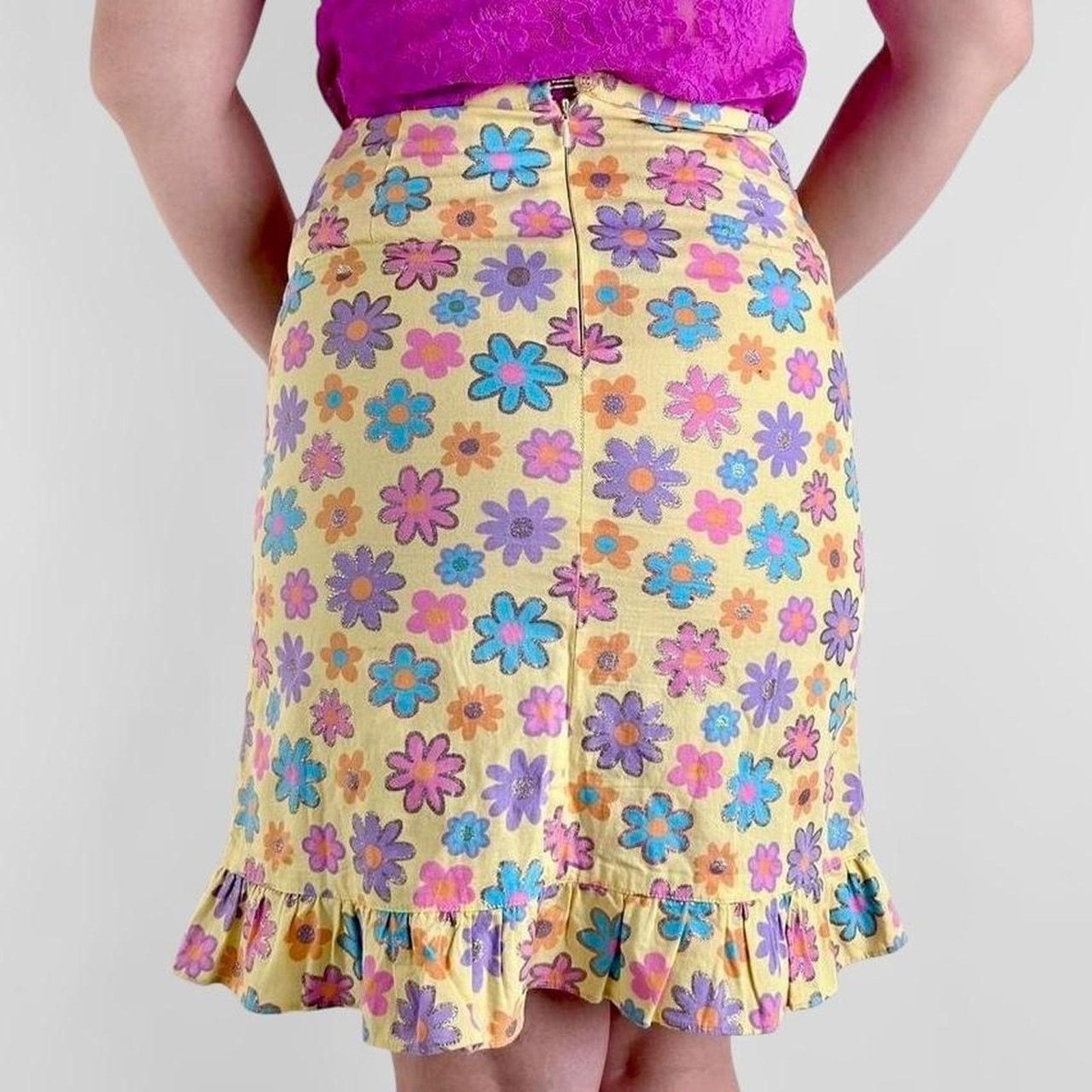 Other y2k yellow pink floral midi skirt Size 28" / US 6 / IT 42 - 5 Thumbnail
