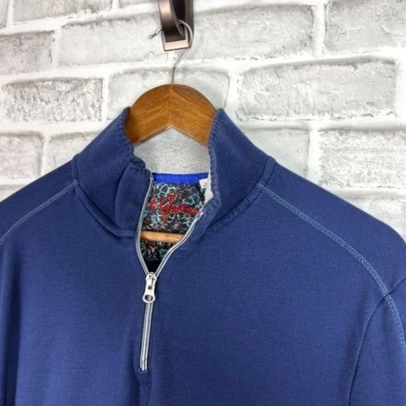 Robert Graham Robert Graham Sweater Pullover 1/4 Zip Navy Blue Cotton Men M Mock Neck Regular Size Size US M / EU 48-50 / 2 - 2 Thumbnail