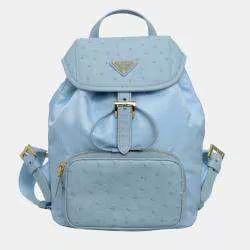 Prada SUPER RARE SAFFIANO RE-NYLON AND OSTRICH LEATHER BACKPACK IN BLUE Size ONE SIZE - 1 Thumbnail