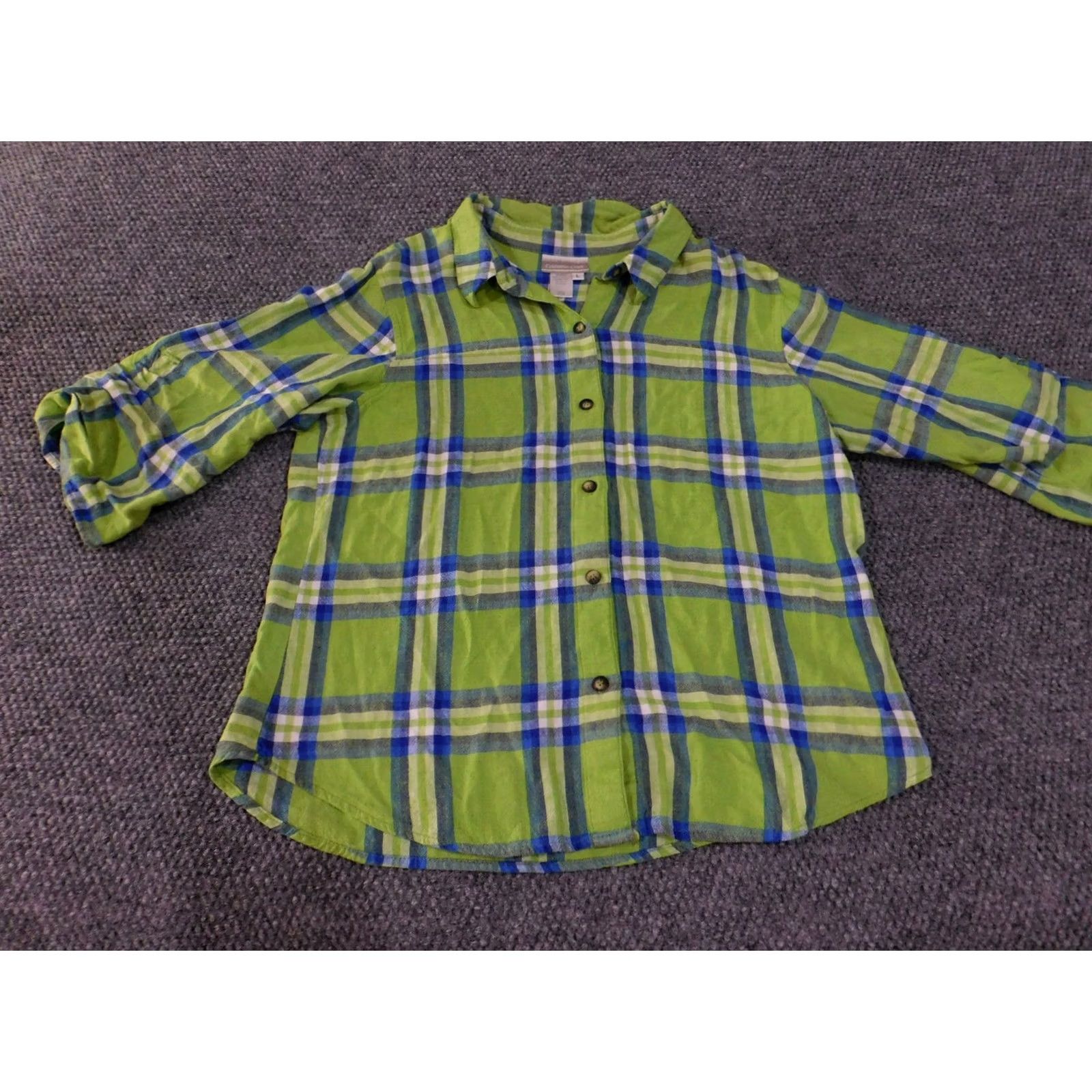 Coldwater Creek Coldwater Creek Shirt Womens Large Green Blue Plaid Linen Rayon Button-Up Top Size L / US 10 / IT 46 - 4 Thumbnail