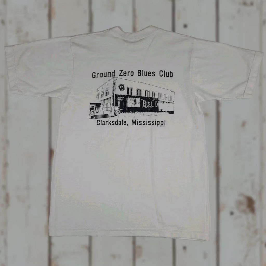 Vintage Vintage Ground Zero Blues Club Clarksdale Mississippi Print T Shirt USA Made 90s Mens M White Short Sleeve Crew Neck Gator USA Shirt Size US M / EU 48-50 / 2 - 1 Thumbnail