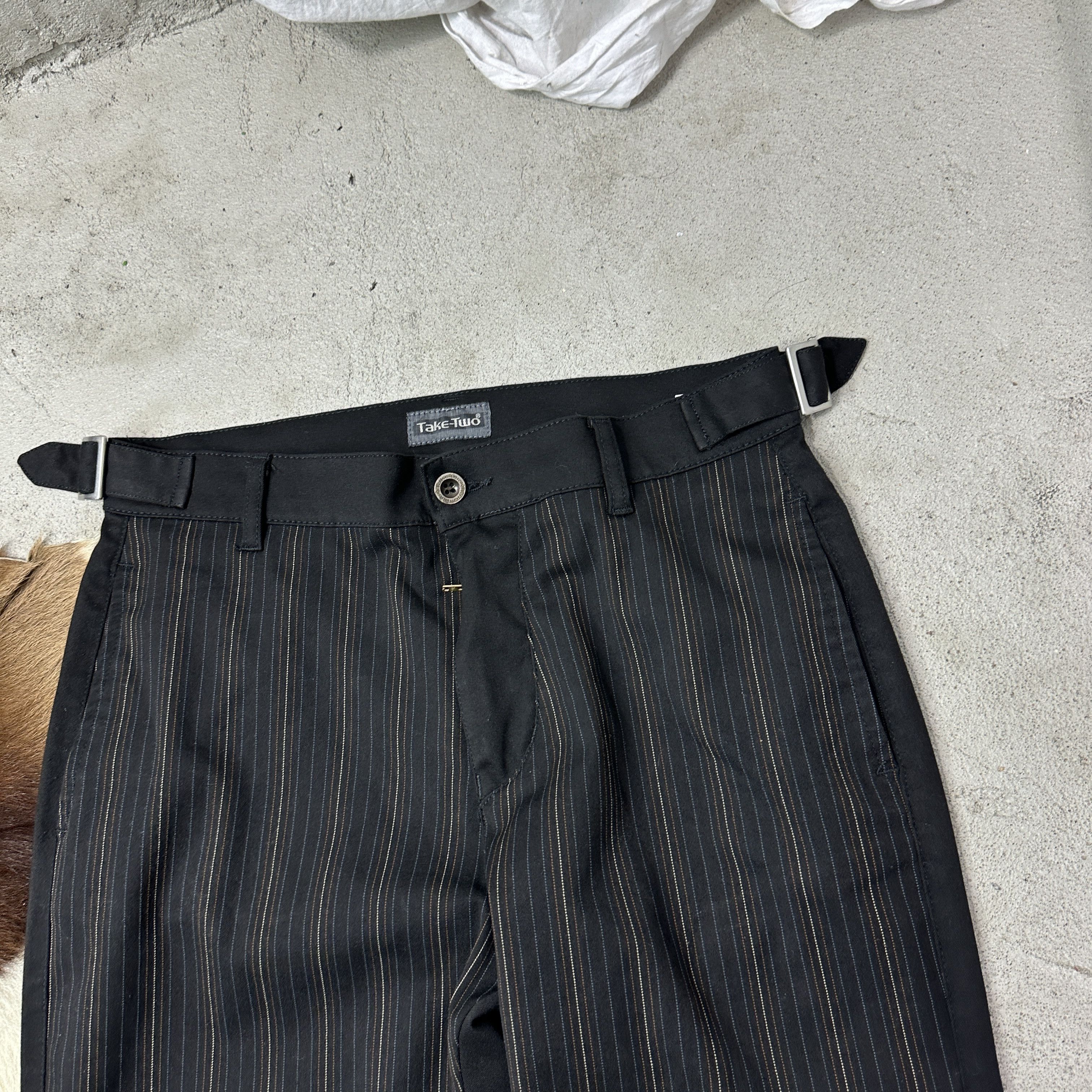 Vintage Vintage Avant Garde Wide Leg Pinstriped Take Two Pants Y2K Size 33" - 3 Thumbnail