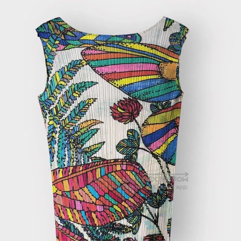 Issey Miyake Issey Miyake Hawaiian Tropical Plant Ruched Crew Neck Dres Size M / US 6-8 / IT 42-44 - 5 Thumbnail