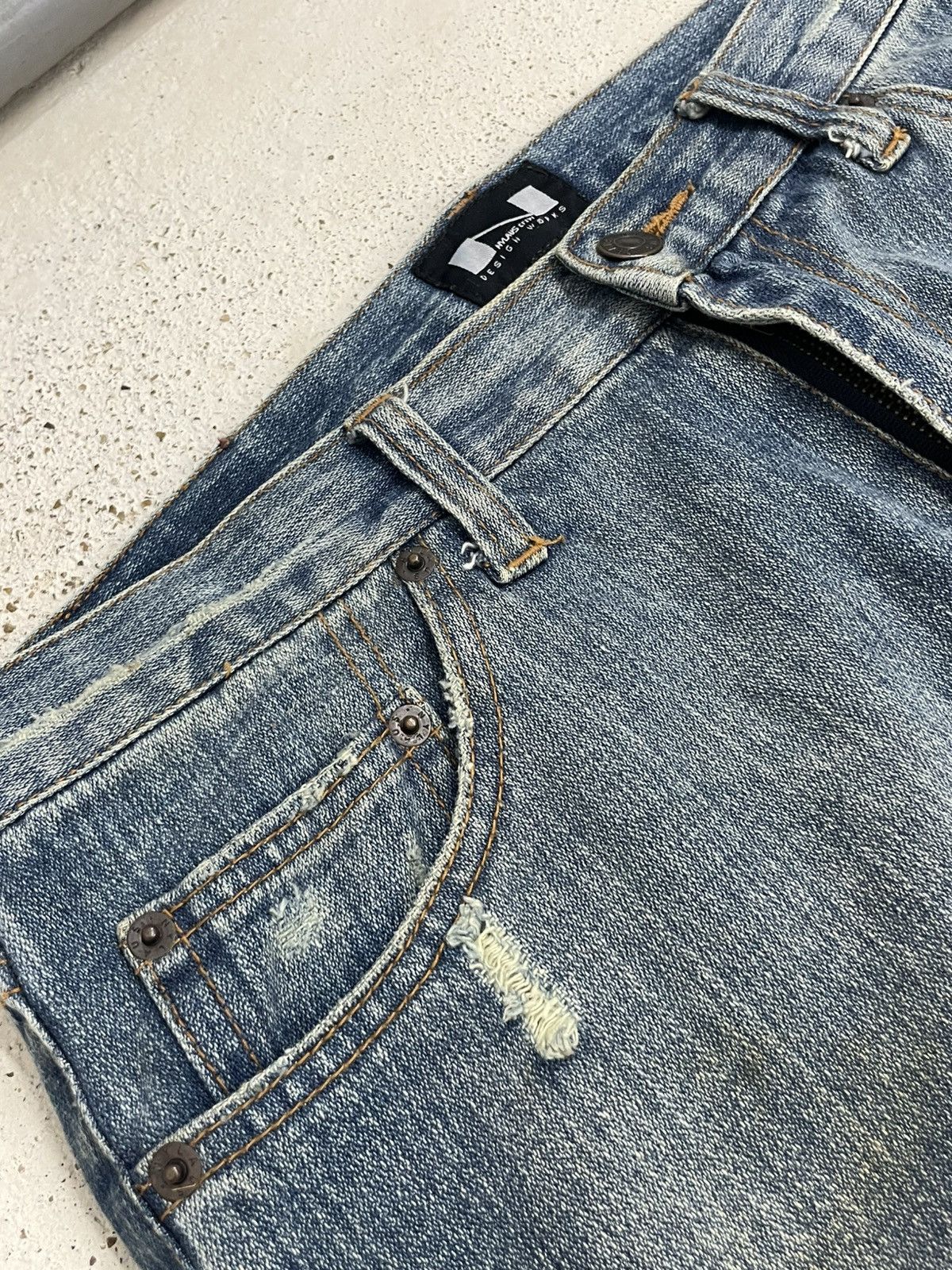 Japanese Brand Nylaus Distressed Rusty Denim Heavy Stitching Font Y2K Size US 32 / EU 48 - 11 Thumbnail