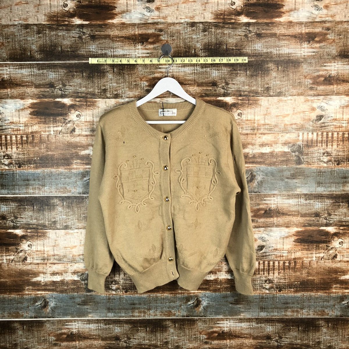 Japanese Brand White Itariyard Brown Patterned Cardigans #A1697 Size US S / EU 44-46 / 1 - 1 Thumbnail
