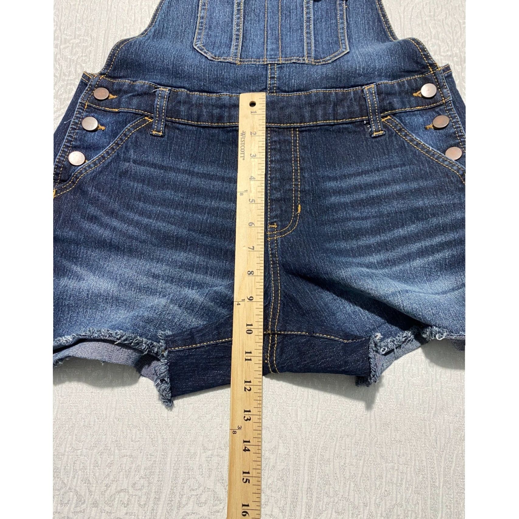 Vintage No Boundaries NoBo Womens Relaxed Denim Shortalls Dark Wash Blue Sz L 11-13 Size 32" / US 10 / IT 46 - 5 Thumbnail