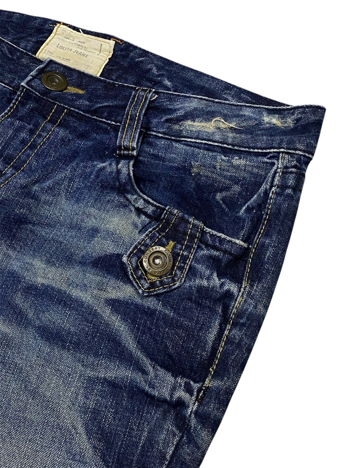 Hysteric Glamour Super Flare💃Lolita Zebra Pocket Distressed Denim Pants Size US 35 - 7 Thumbnail