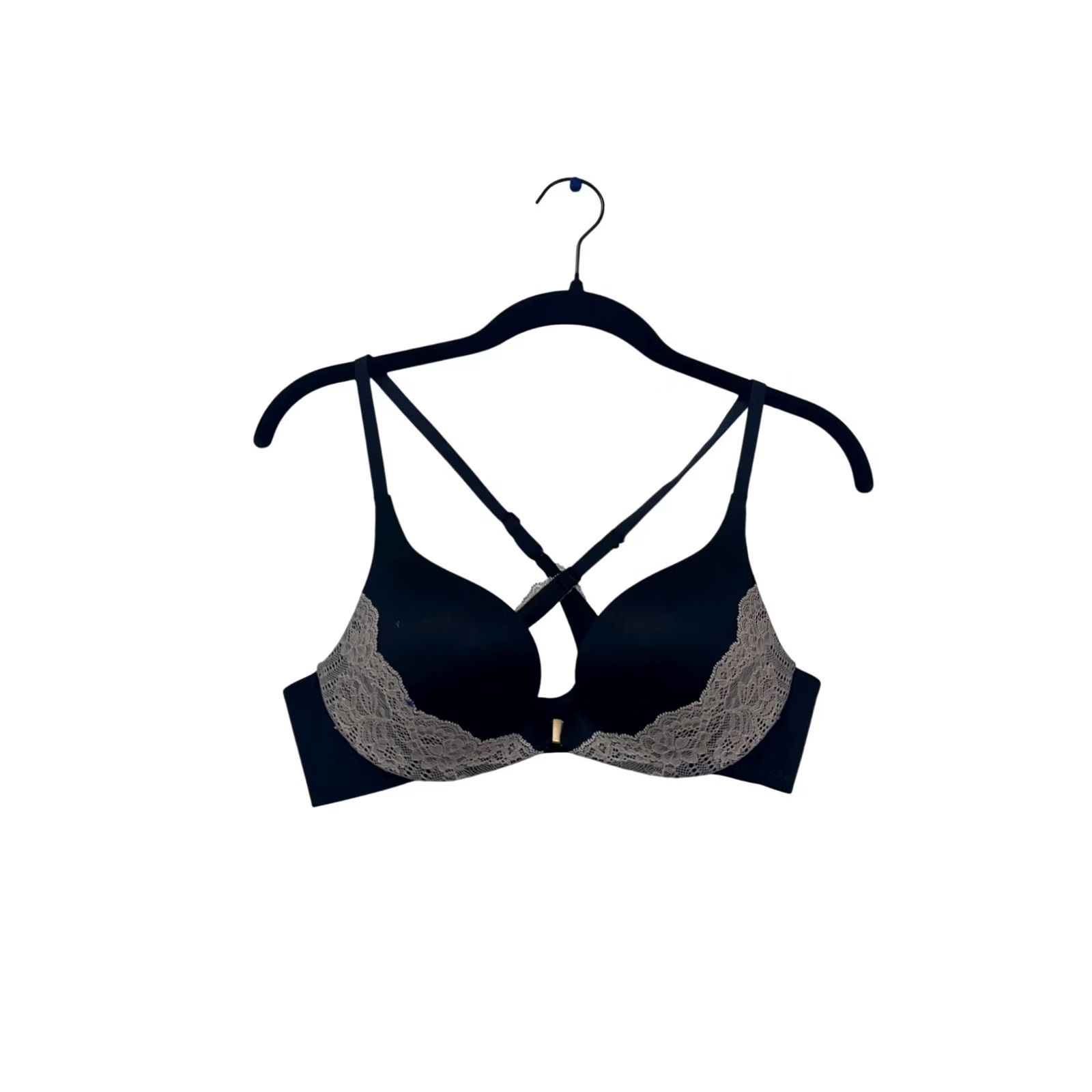 Victoria's Secret Victoria's Secret Lace Trim Push Up Bra Cross Back Design 34B Womens Black, Nylon Elastane, Front Clip, Like New, Pre-Owned, 548A Size ONE SIZE - 2 Thumbnail