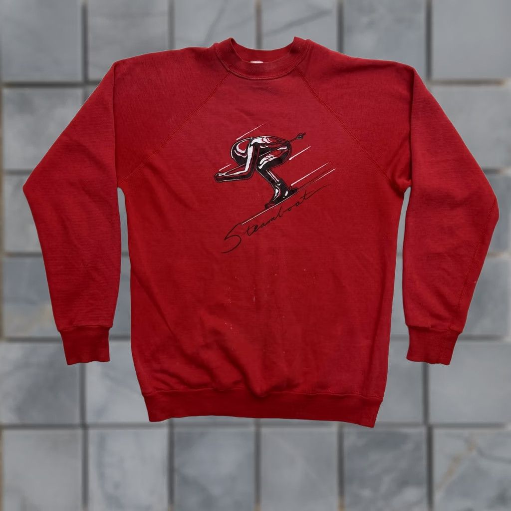 Vintage VINTAGE Steamboat Ski Sweatshirt Mens Medium Red Graphic Fleece Raglan Pullover Size US M / EU 48-50 / 2 - 1 Thumbnail