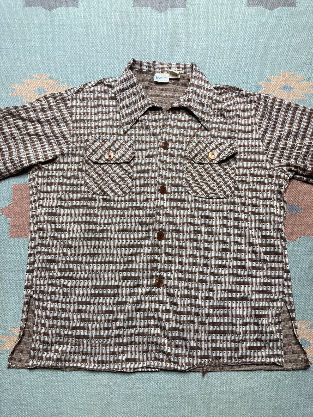 Vintage 70s polyester knit disco shirt Encino California mod hipp XL Size US XL / EU 56 / 4 - 2 Thumbnail