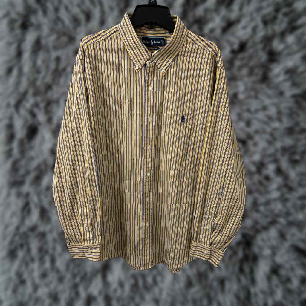 Polo Ralph Lauren VINTAGE Ralph Lauren Shirt Mens 2XL Yellow Blue Striped Classic Fit Button Down L/S Size US XXL / EU 58 / 5 - 1 Thumbnail