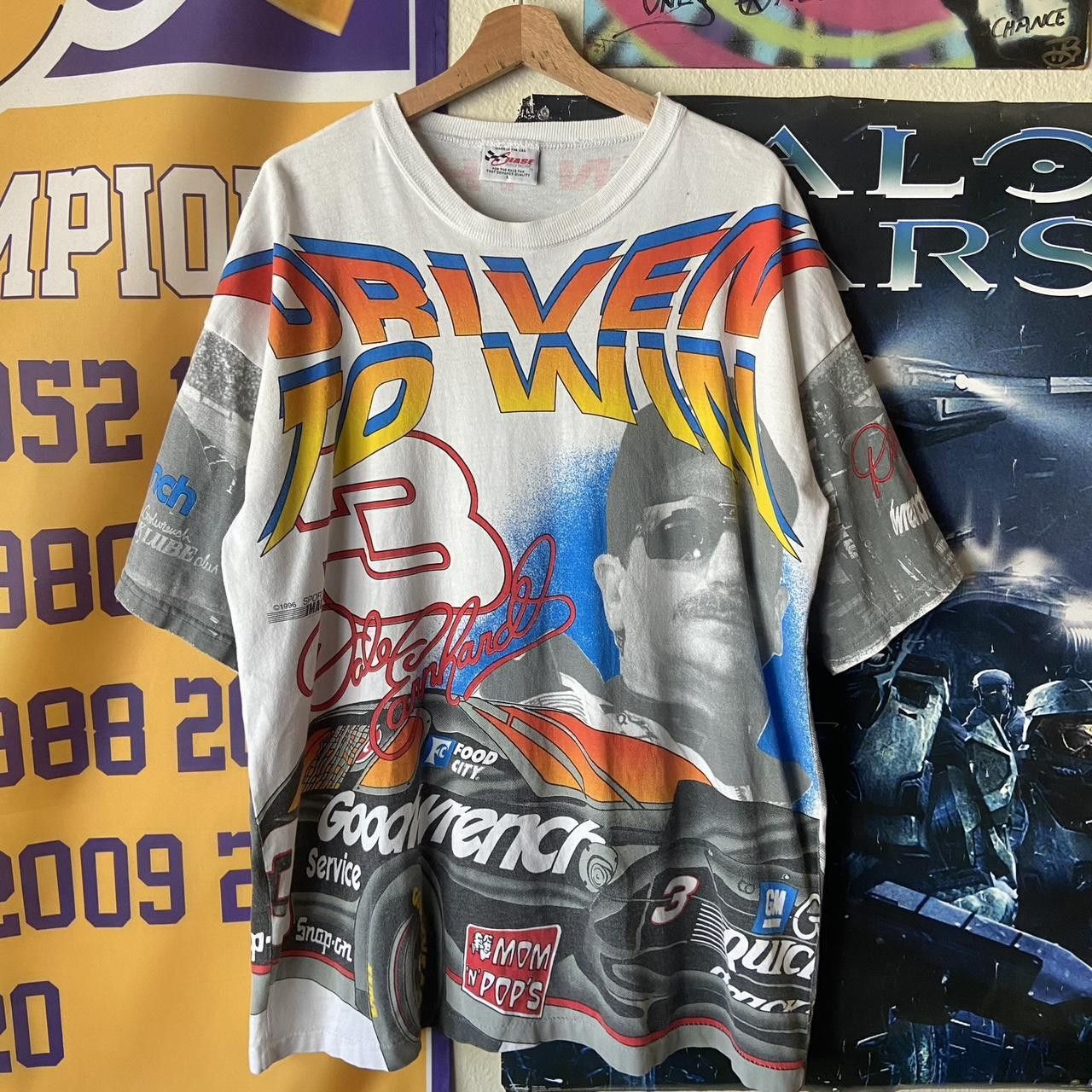 image of Chase Authentics Vintage 1996 Nascar Dale Earnhardt Aop Streetwear T-Shirt in White (Size Large)