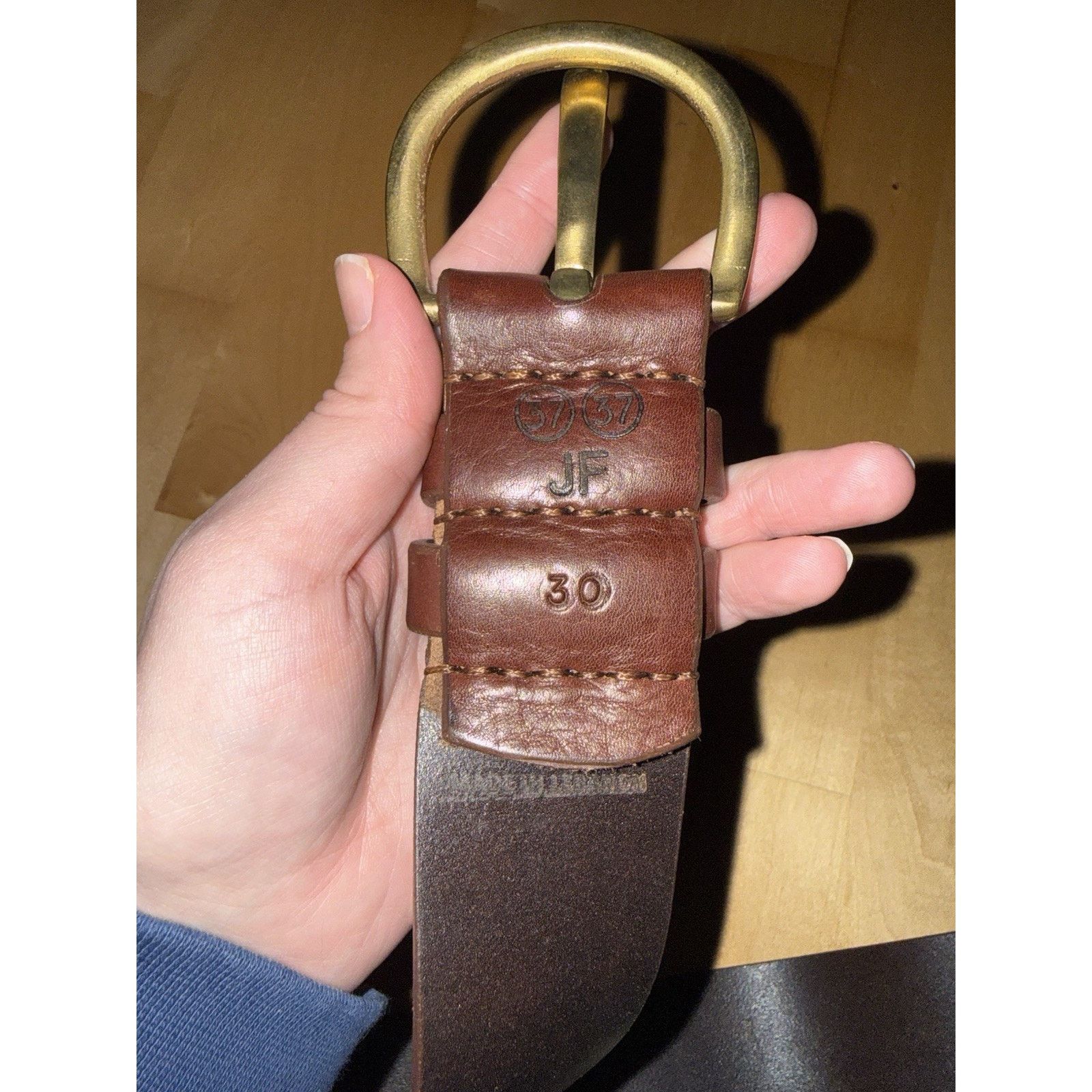 Other VTG JF Brown Leather Belt Brass Buckle 30 Size ONE SIZE - 4 Thumbnail