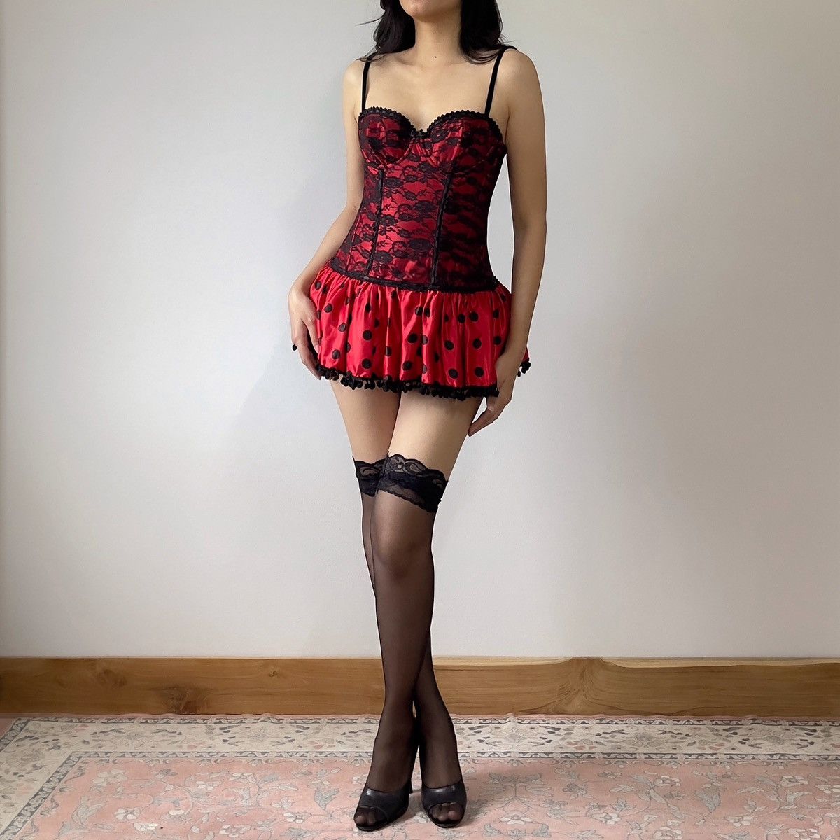 Victoria's Secret Red With Black Polka Dots Corset Bustier Costume (Medium) Size M / US 6-8 / IT 42-44 - 2 Thumbnail