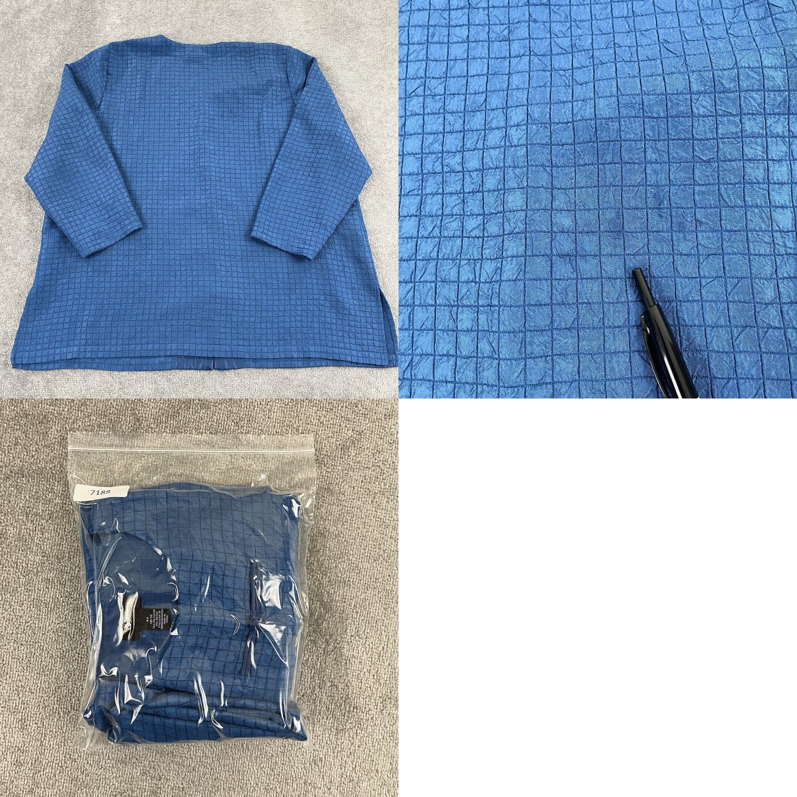 Vintage MAGGIE BARNES Shirt Womens 4X 30/32 Blue Crinkle Grid Asian Art to Wear Jacket Shirt Size XXL / US 16-18 / IT 52-54 - 8 Thumbnail