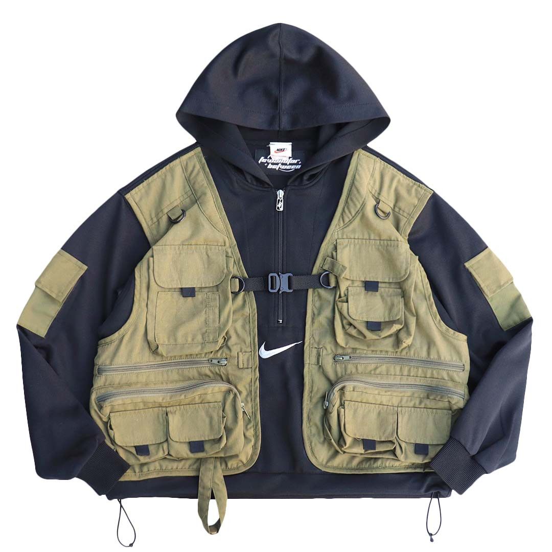 Nike Reworked Nike Tactical Half-Zip Tracktop Swoosh Black Sage | Grailed