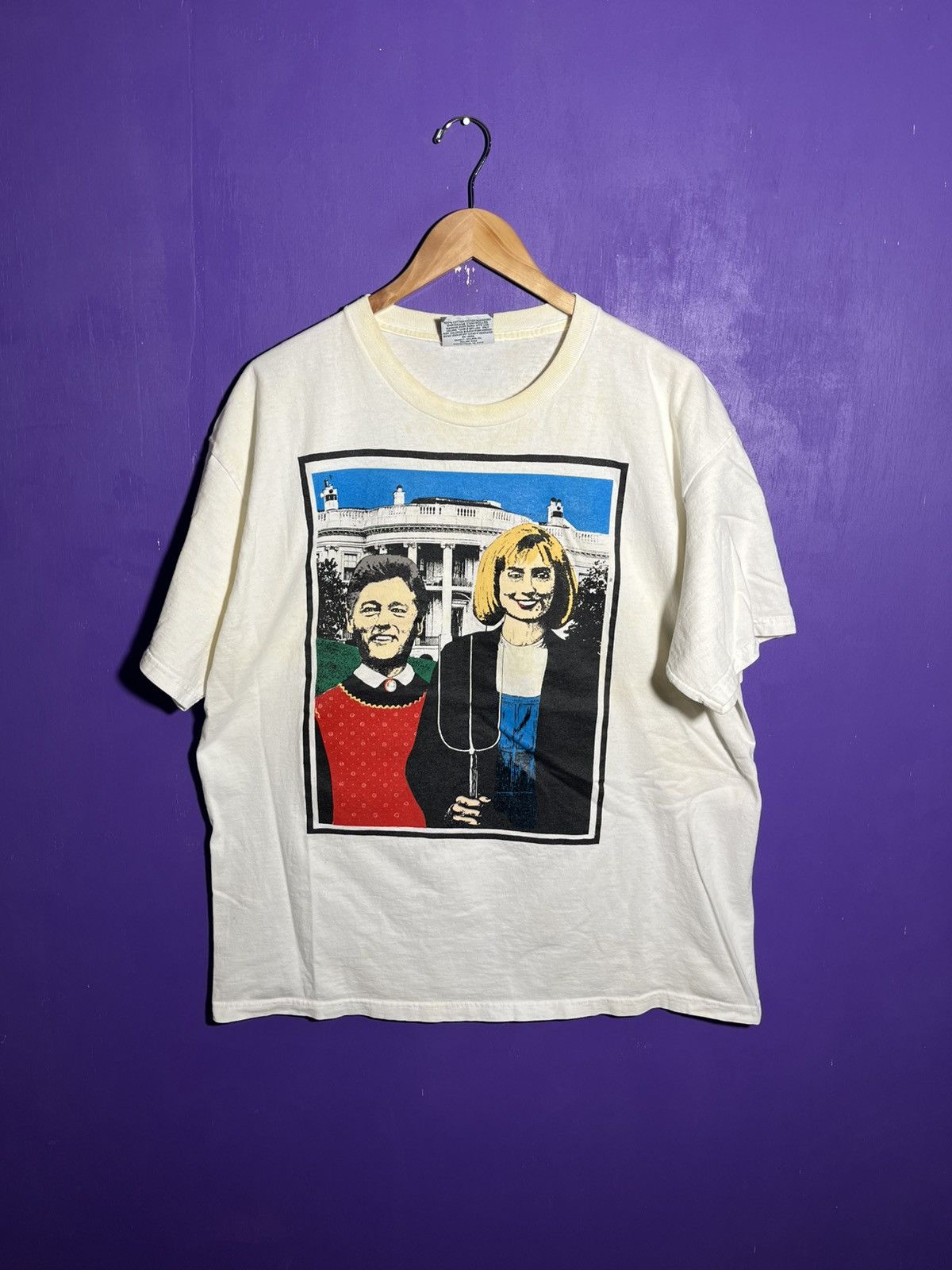 Vintage Vintage 90s Bill/Hillary Clinton on the farm art tee Size US XL / EU 56 / 4 - 1 Thumbnail