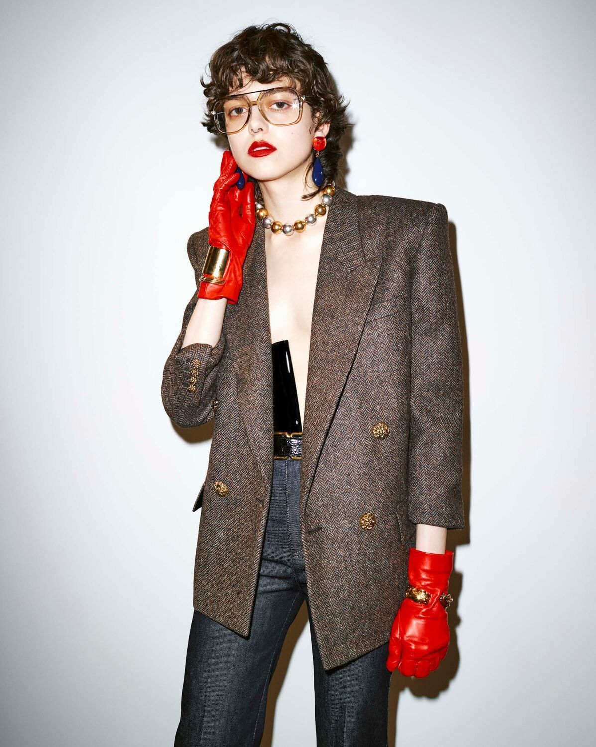 Saint Laurent Paris o1s1wg111124 Double Breasted Jacket in Chevron Wool in Brown Size M / US 6-8 / IT 42-44 - 4 Thumbnail