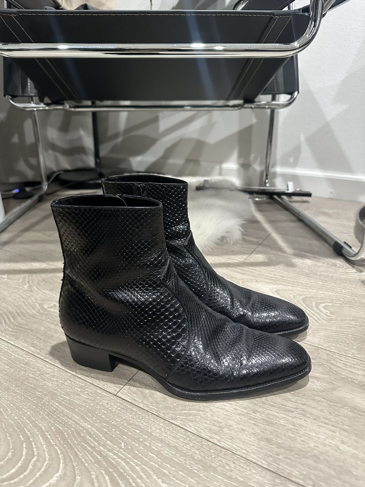 image of Saint Laurent Paris Python Side Zip Wyatt Boots 43 in Black, Men's (Size 10)