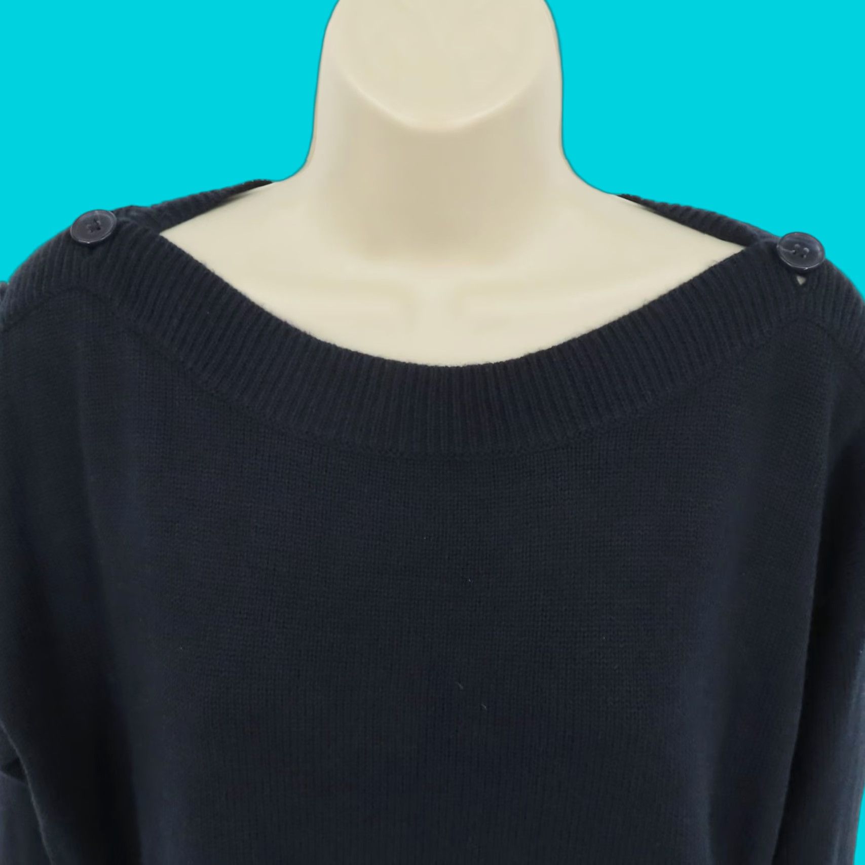 Joie Joie Women Small Solid Blue Boat Neck Button Tight Knit Pullover Sweater Shirt Size S / US 4 / IT 40 - 1 Thumbnail