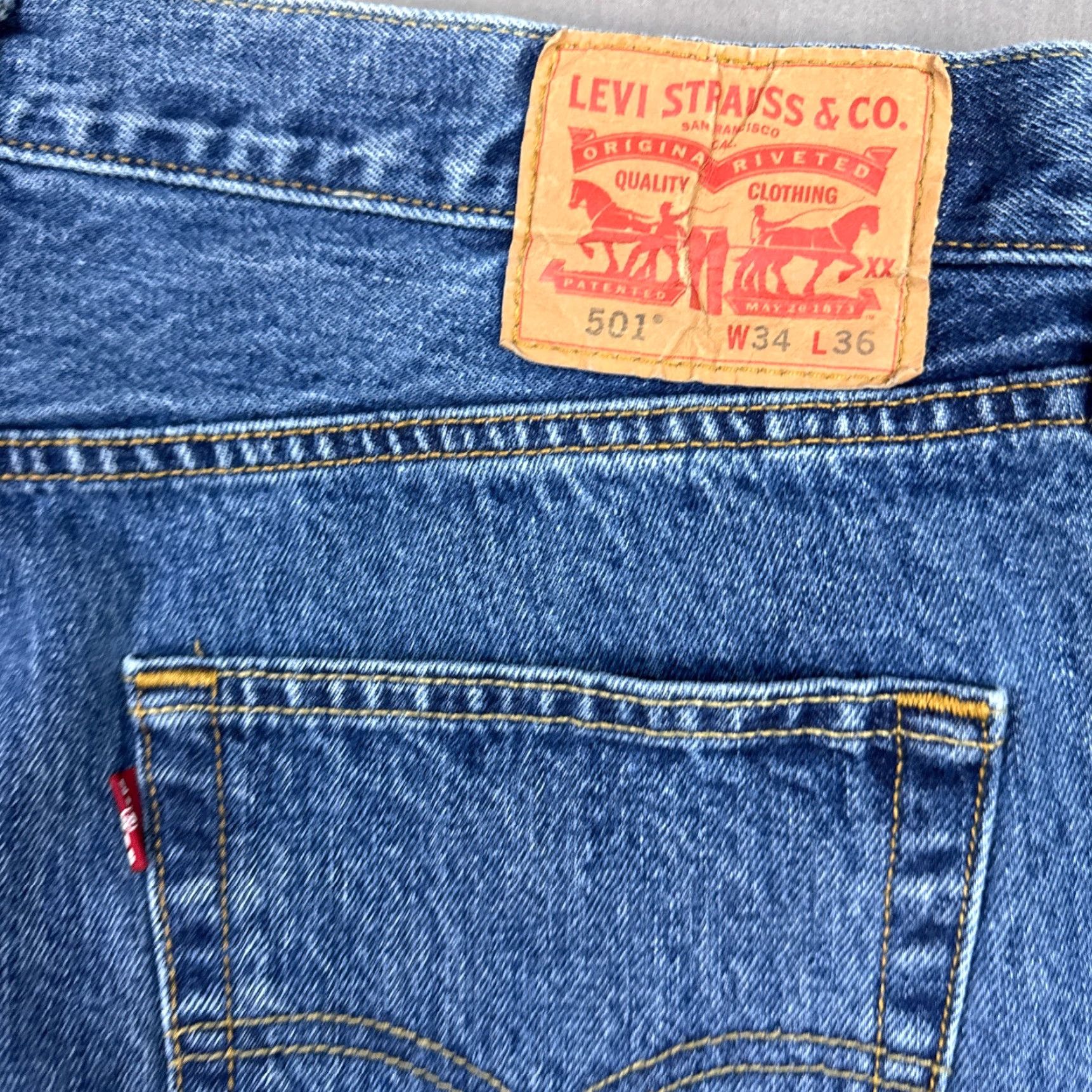 Levi's Levi's 501 Jeans Men 34x30 Blue Button Fly Denim Pants Cropped Distress (Tag34x36) Size US 34 / EU 50 - 7 Thumbnail