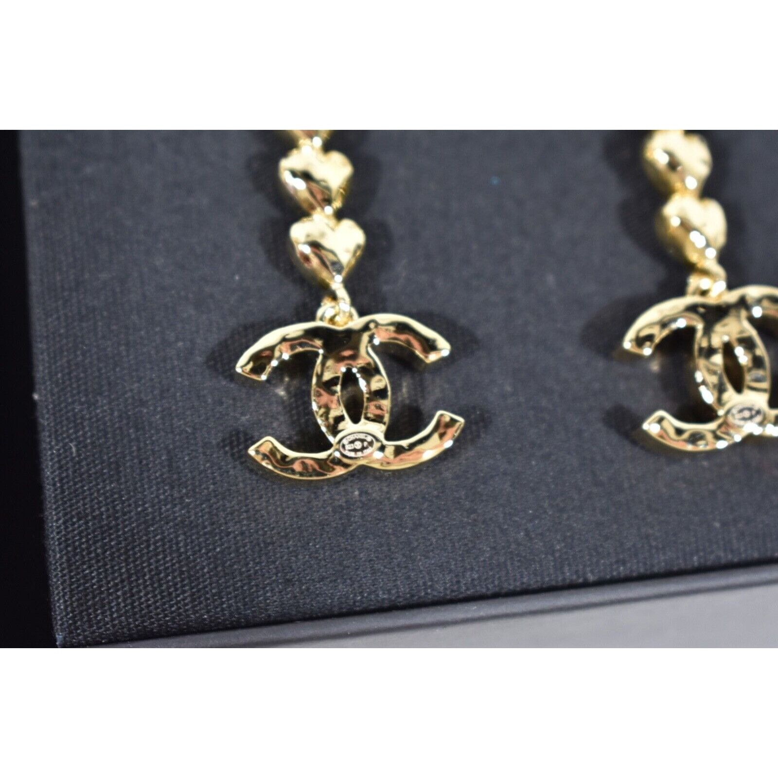 Chanel Chanel Heart Shape Gold Pendant Crystal Stud Drop Earrings Size ONE SIZE - 12 Thumbnail
