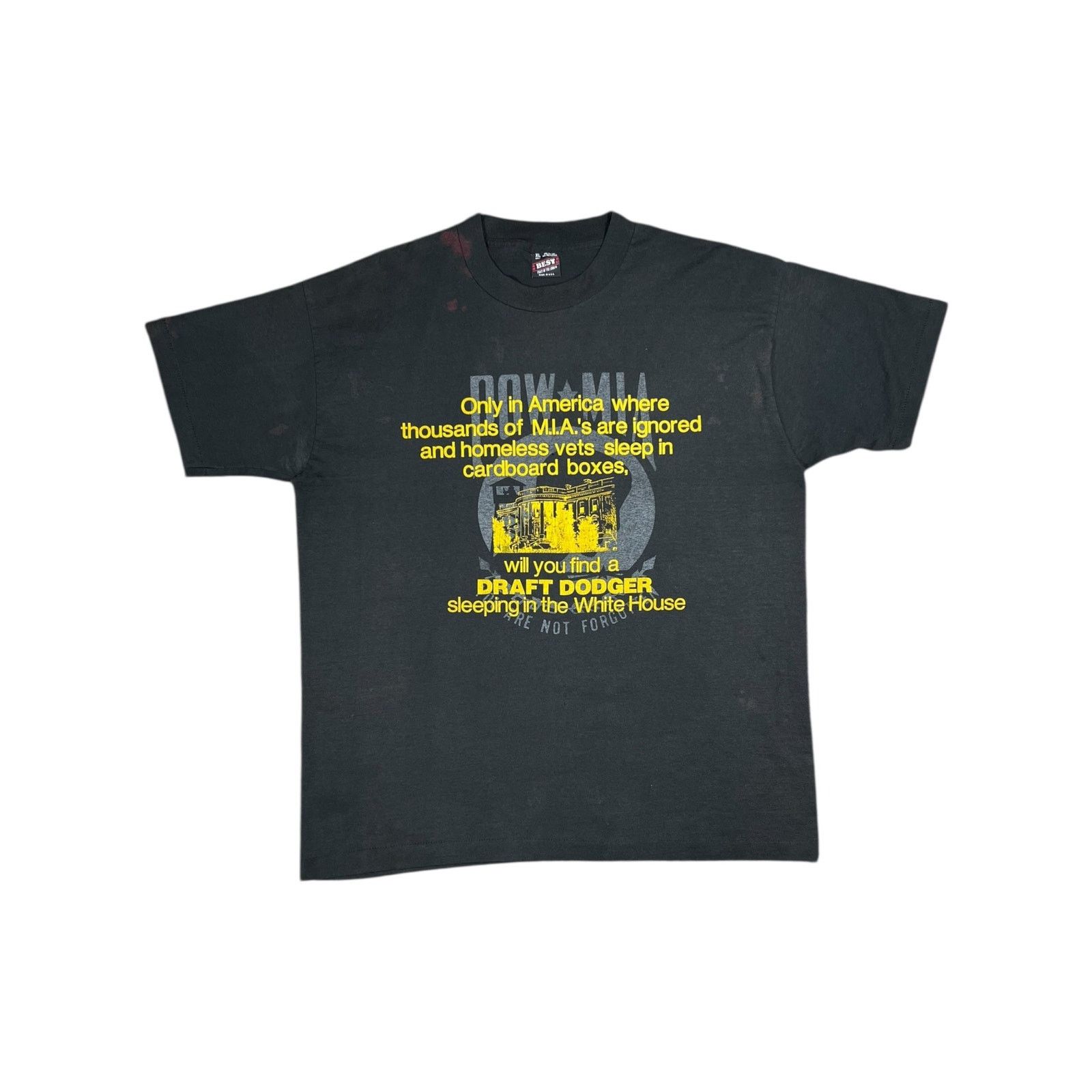 Fruit Of The Loom × Vintage 80s Only in America is a DRAFT DODGER White House faded tee Size US XL / EU 56 / 4 - 1 Thumbnail