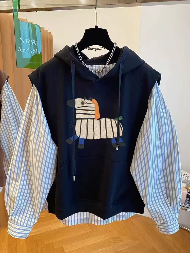 Vintage Zebra Print Contrast Sleeve Hooded Sweatshirt Size US M / EU 48-50 / 2 - 2 Thumbnail