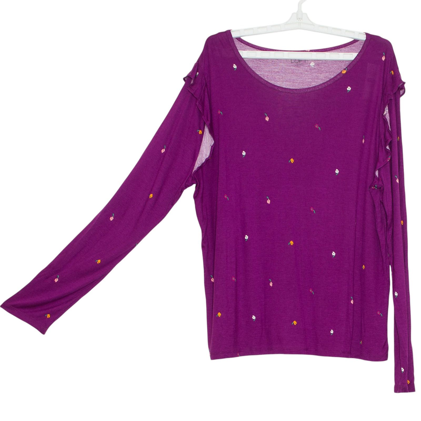 Loft NWT Loft Top Floral Ruffle Cottage Romantic Boho Purple XL Size XL / US 12-14 / IT 48-50 - 8 Thumbnail
