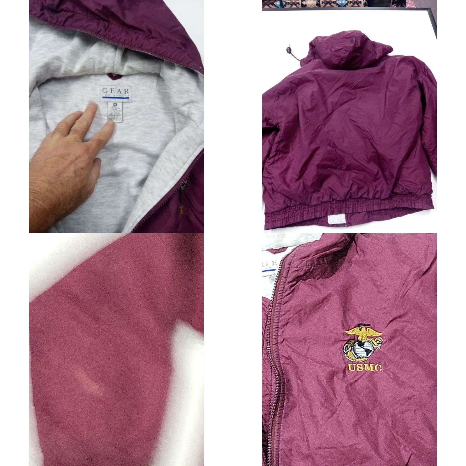 Vintage VINTAGE USMC Hooded Windbreaker Purple Nylon Embroidered Lined Med 1990s Hoodie Jacket Mens M Size US M / EU 48-50 / 2 - 8 Thumbnail