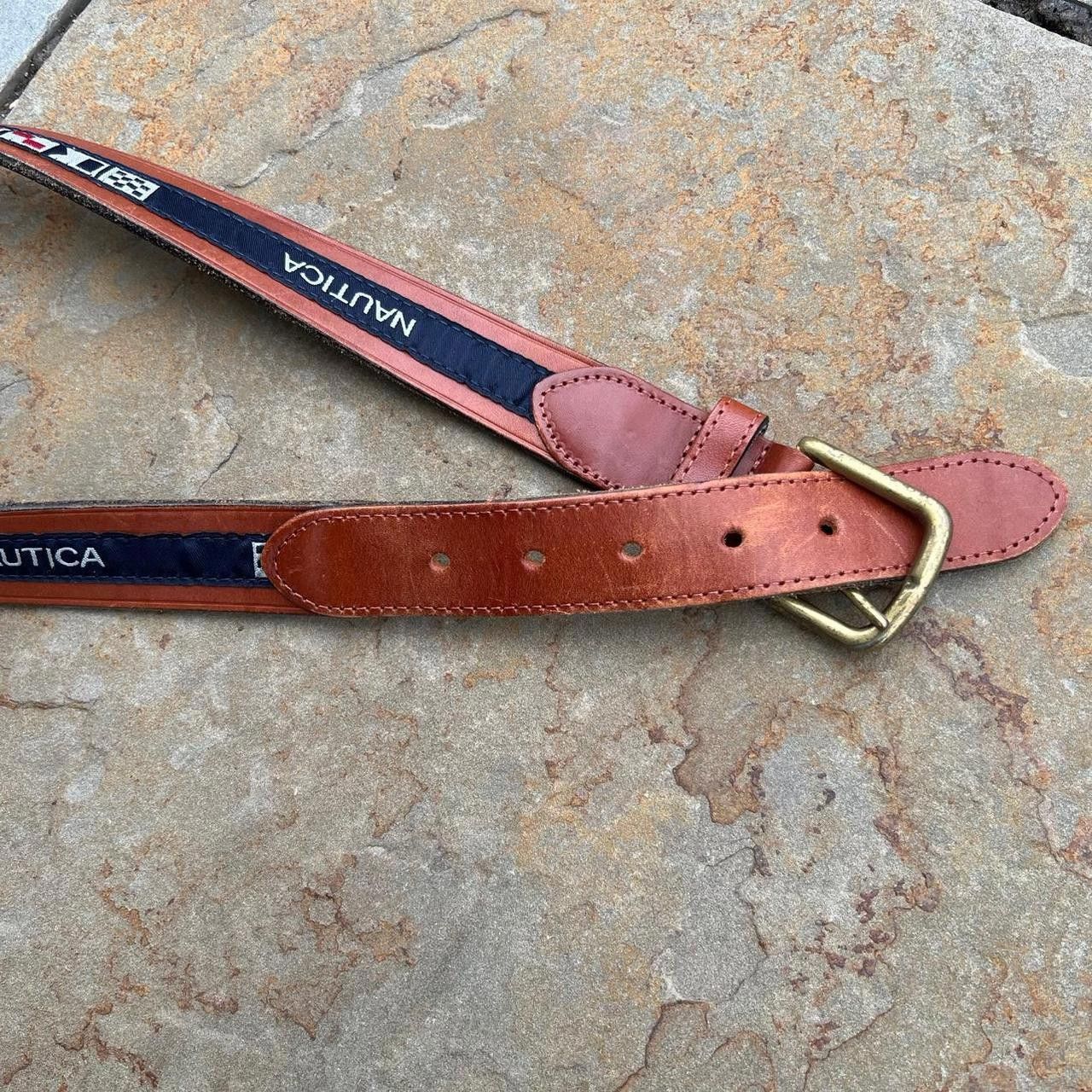 Nautica Y2K Nautica Brown Leather Flag Taping Belt Size ONE SIZE - 2 Thumbnail