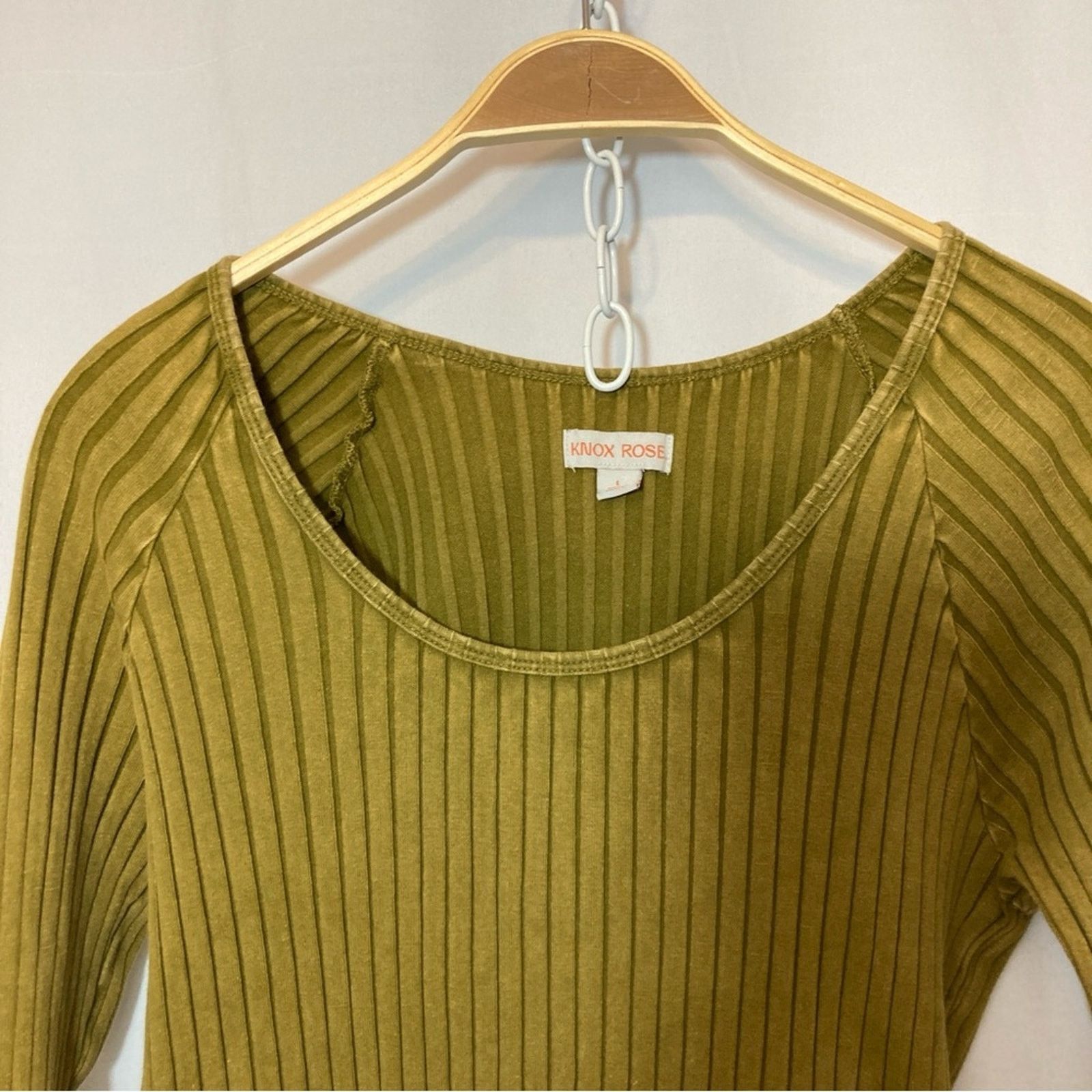 Other Knox Rose Brown Green Ribbed Long Sleeve Blouse Shirt Top Size L / US 10 / IT 46 - 3 Thumbnail