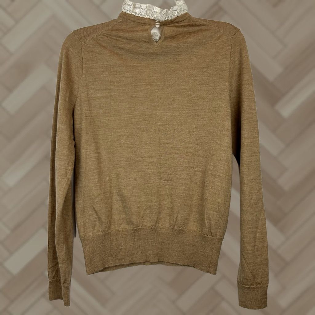 J.Crew J.CREW Sweater Women Small M Lace Ruffle Crew Neck Beige Merino Wool Pullover, Regular Fit, Long Sleeve Size S / US 4 / IT 40 - 1 Thumbnail