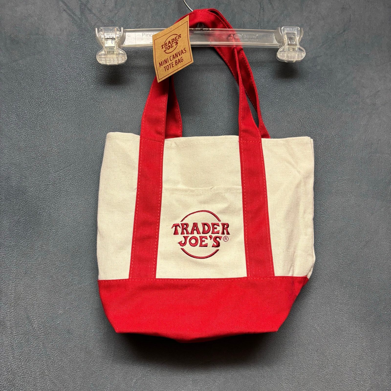 Trader Joe's Mini Canvas Tote Bag Embroidered Preppy Health in Beige, Women's