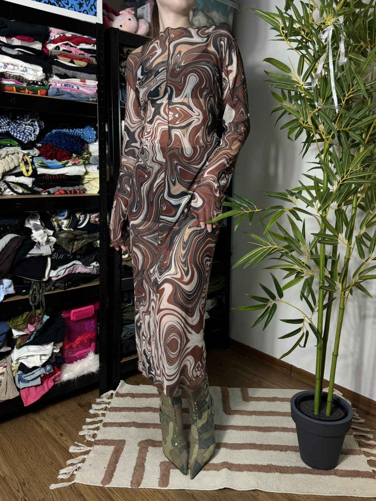 Vintage PATCHWORK MESH STAINS WMNS MAXI DRESS Size M / US 6-8 / IT 42-44 - 6 Thumbnail