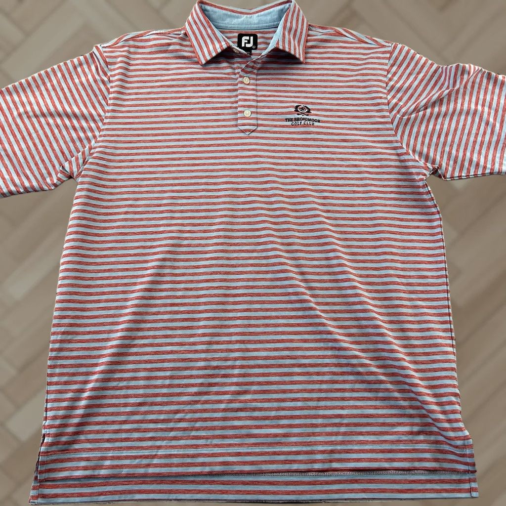 Footjoy FootJoy Broadmoor Striped Short Sleeve Golf Polo Shirt Men's XL Red Blue Shirt Mens XL Red Blue Striped Golf Polo FootJoy Size US XL / EU 56 / 4 - 1 Thumbnail