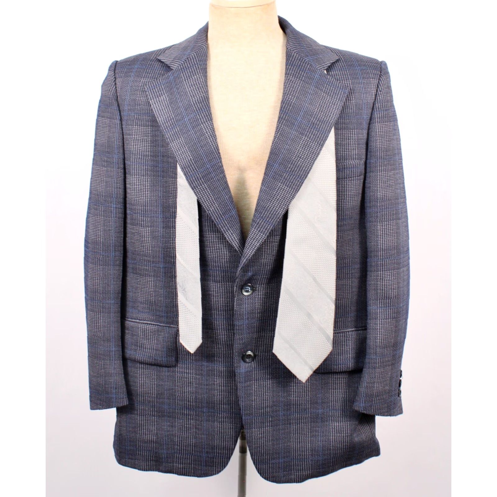 Vintage MENS VTG 70s 2 PC Dark Blue Leisure Suit W Tie Sz M 1970s Polyester Disco Plaid Shirt Size 40R - 4 Thumbnail