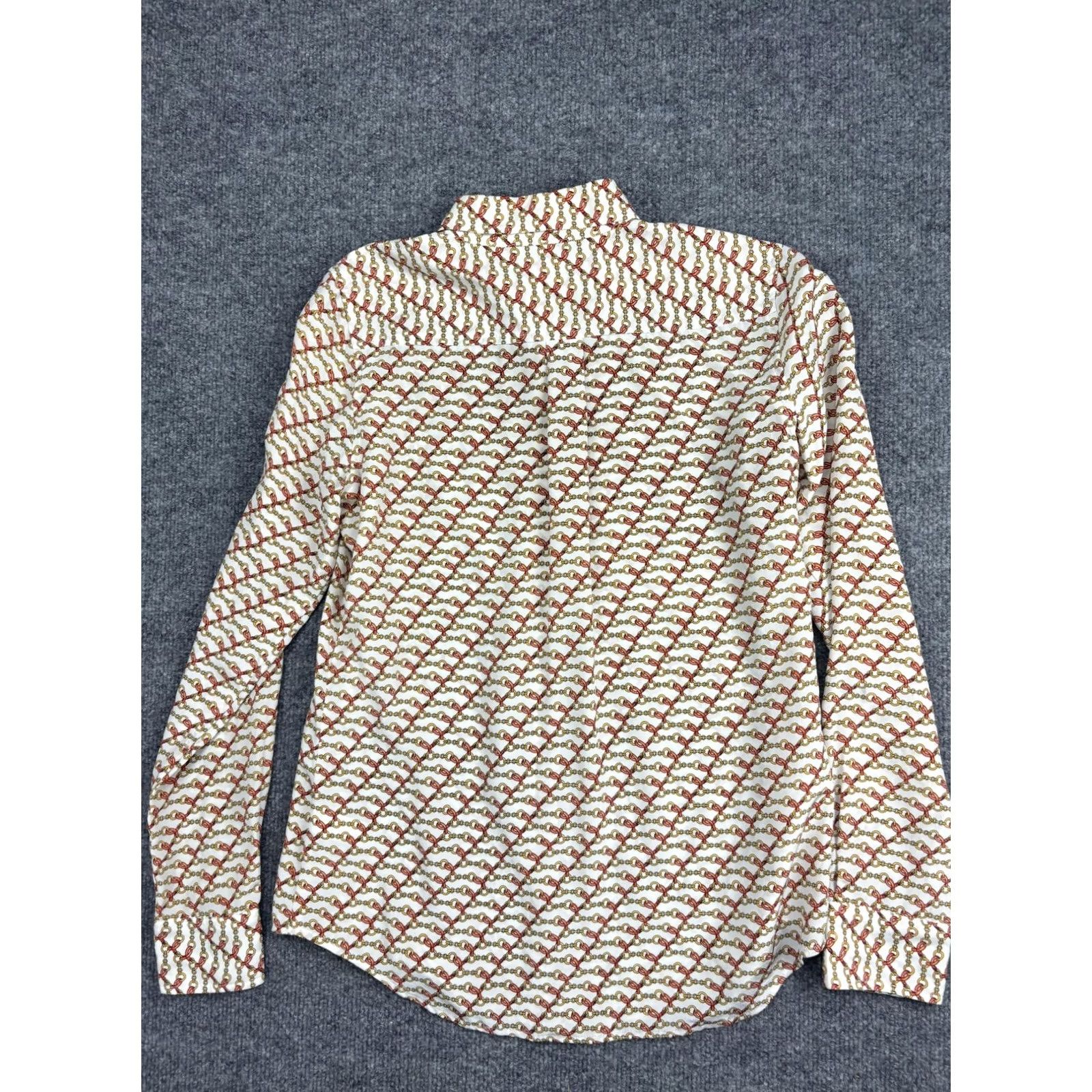 Vintage C. Wonder Shirt Womens XS White Red Gold Chain Print 100% Silk Button-Up Blouse Size XS / US 0-2 / IT 36-38 - 7 Thumbnail
