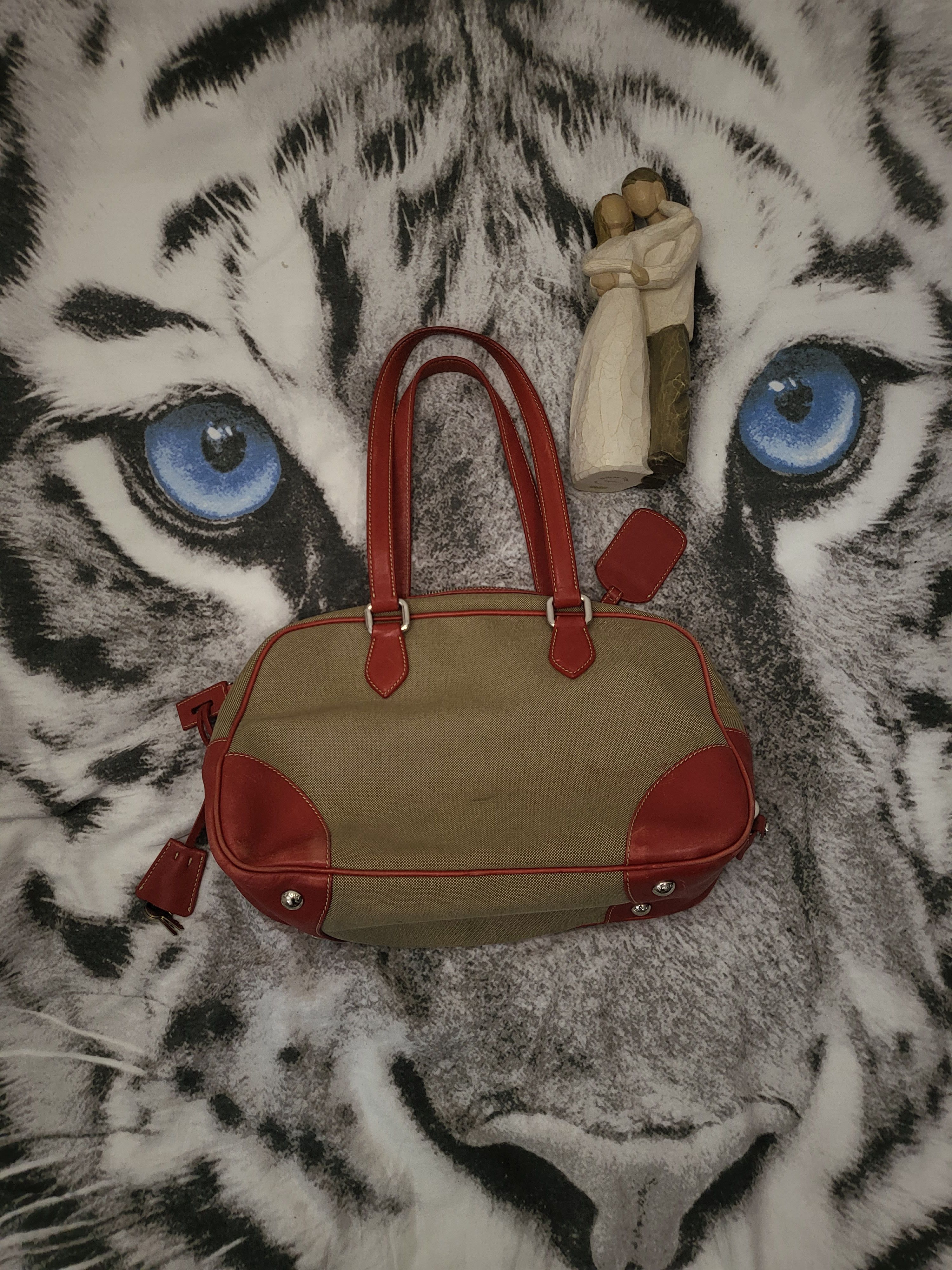 Prada Vintage Prada Canapa Jacquard Bag with Red Leather Inserts Size ONE SIZE - 1 Thumbnail