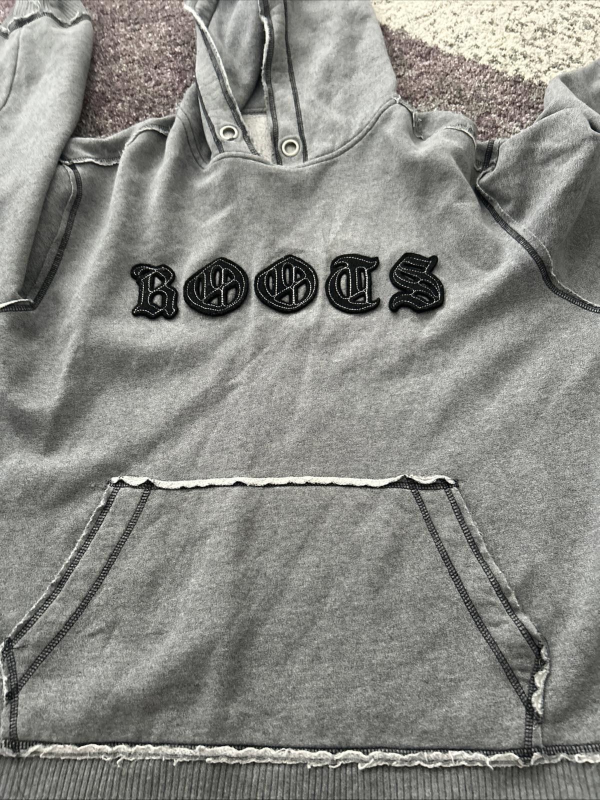Roots Roots Gothic Logo Hoodie – Distressed Grey Pullover Size US XL / EU 56 / 4 - 2 Thumbnail