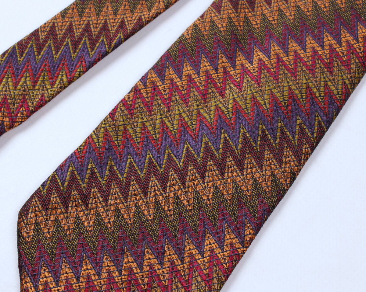 Designer × Missoni × Vintage MISSONI Cravatte Vintage Geometric Zig Zag Chevron Silk Tie Size ONE SIZE - 5 Thumbnail