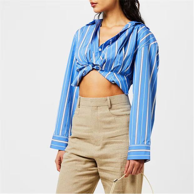 Jacquemus o1g2r1mq1024 Shirt in Blue Stripes Size M / US 6-8 / IT 42-44 - 4 Thumbnail