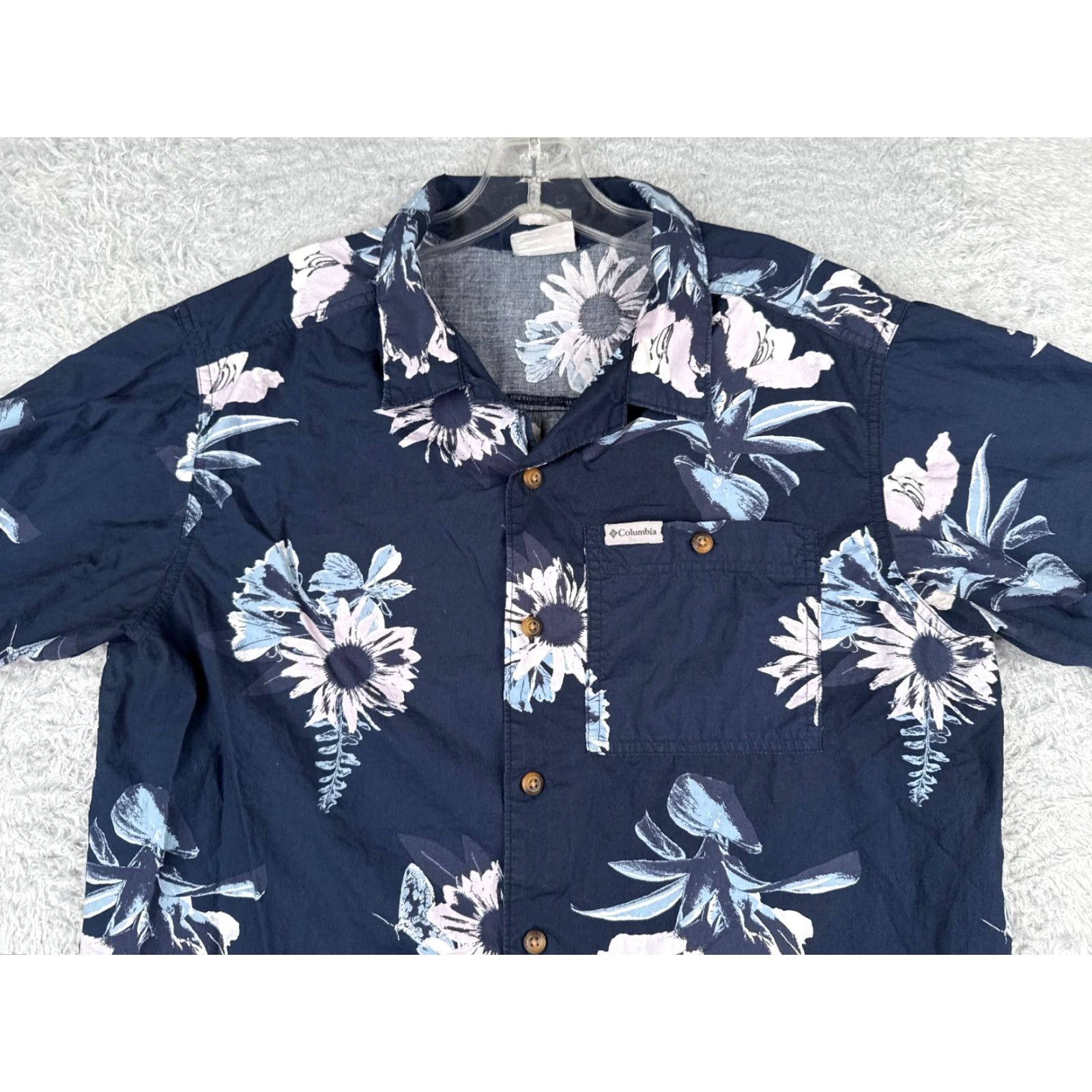 Sunflower Columbia Shirt Men Medium Blue Floral Sunflower Button Up 100% Cotton Pocket (Regular, Short Sleeve) Size US M / EU 48-50 / 2 - 4 Thumbnail